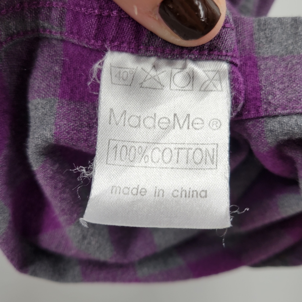Retro Y2K MadeMe Buffalo Check Plaid Flannel Button Down Shirt Purple - Picture 14 of 14